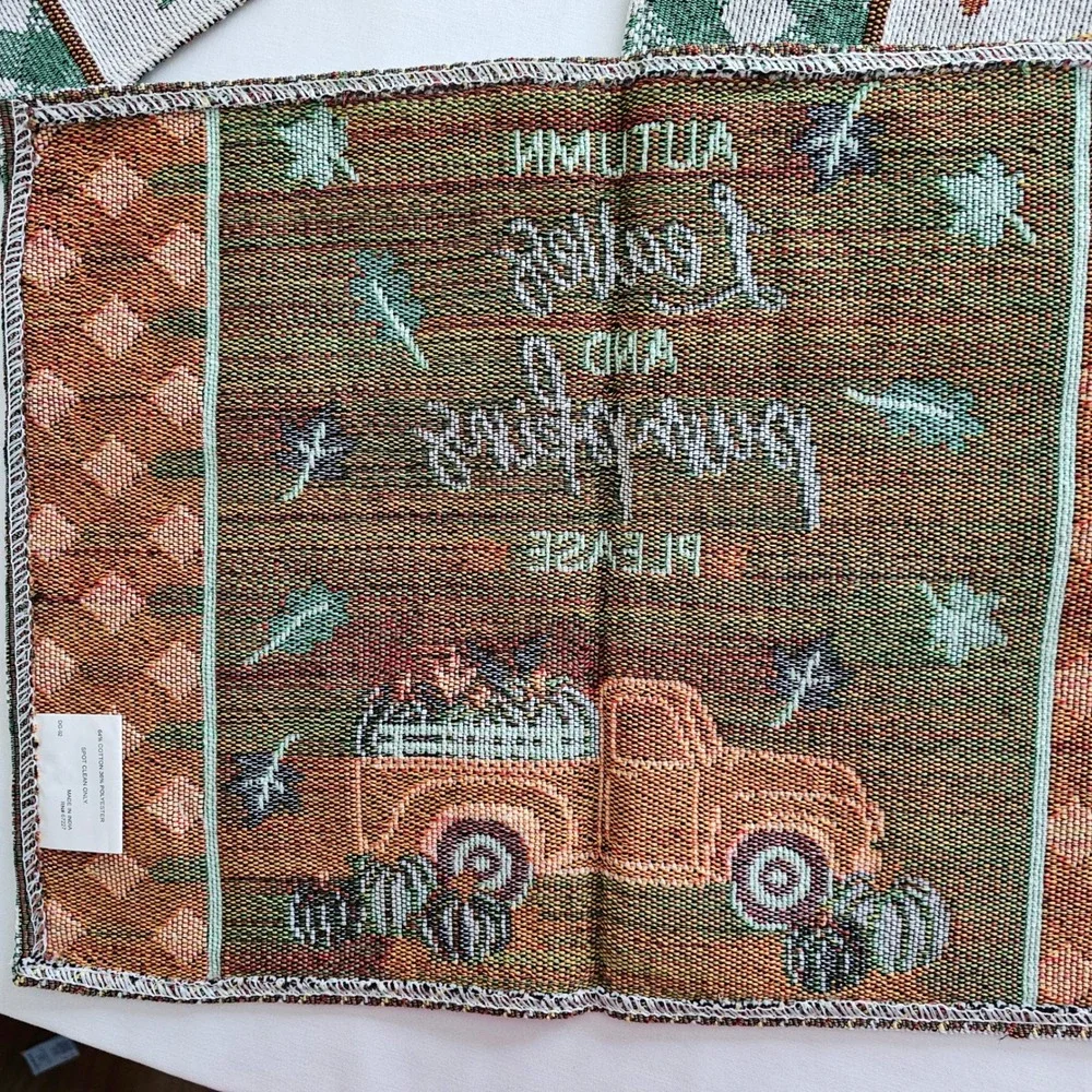 Perfect Harvest Tapestry Placemats Set of 4 Autumn Leaves Pumpkins Green Truck